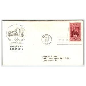 Scott #1090 1957 Marquis de Lafayette First Day Cover FDC Easton PA
